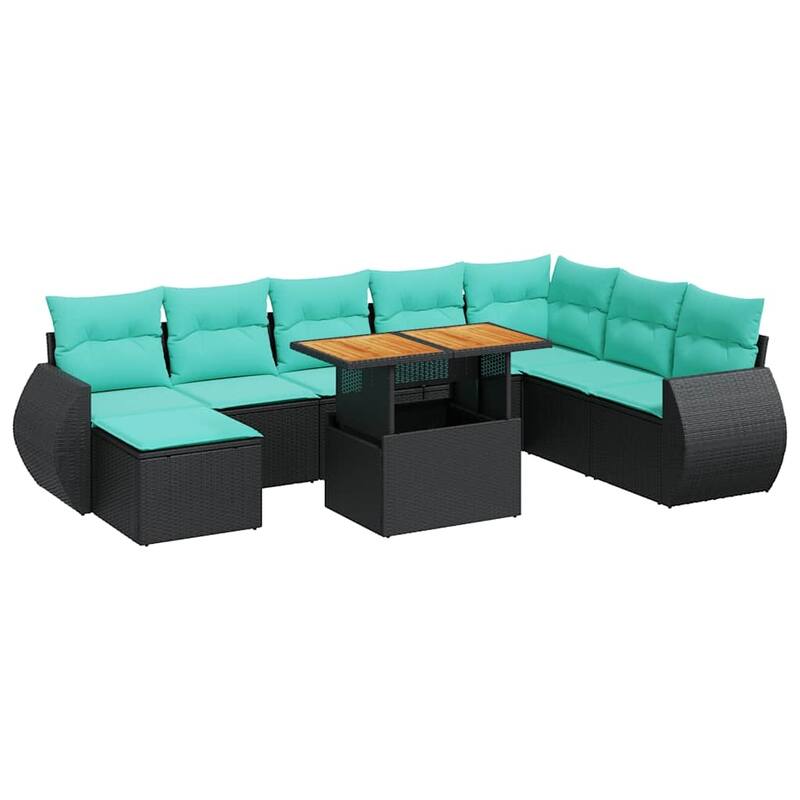 vidaXL Patio Sofa Set with Cushions Outdoor Furniture 9 Piece Poly Rattan - 21.7 x 24.4 x 27.2
