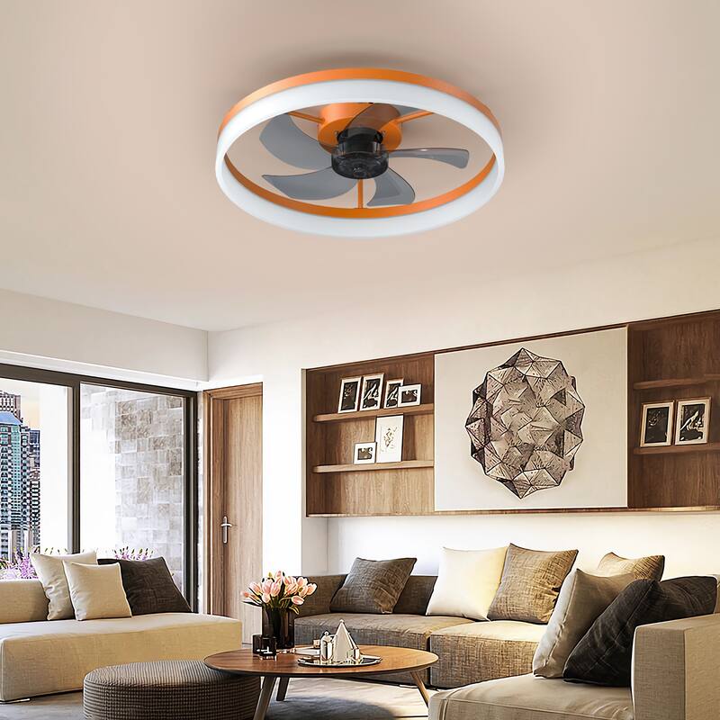 Modern Flush Mount Ceiling Fan with LED Light, Dimmable Ceiling Light with Fan for Children's Room Study Rooms