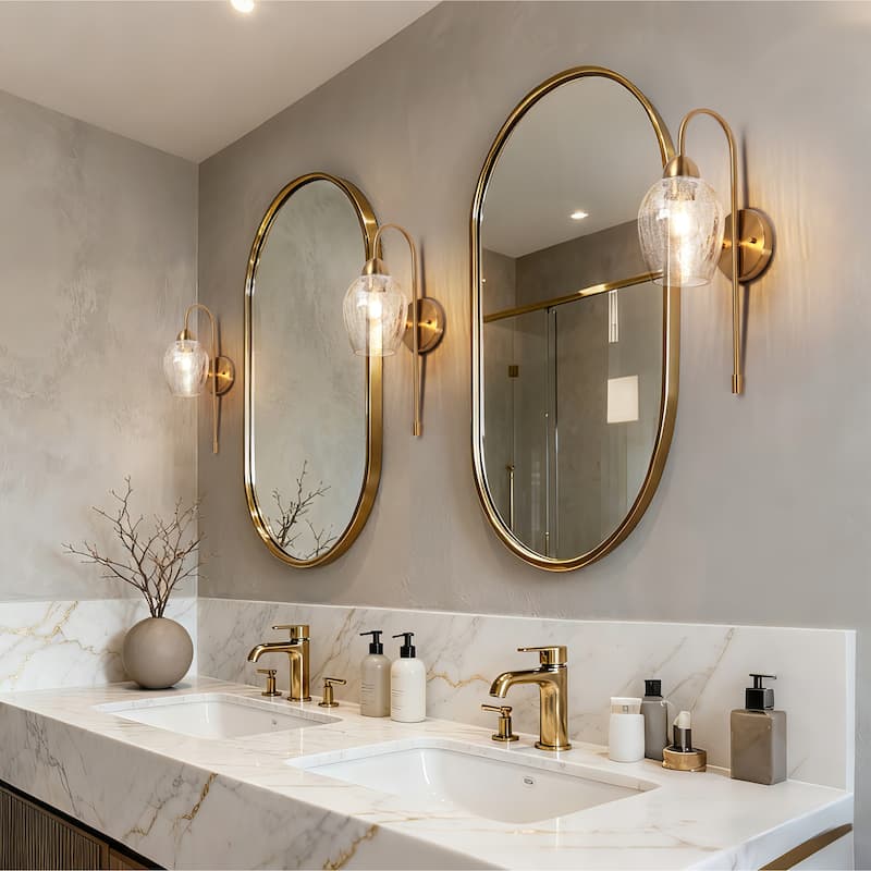 Modern Glam 1-Light Gold Wall Sconce Textured Glass Bathroom Vanity Light - W 5.1" x H 18.5"