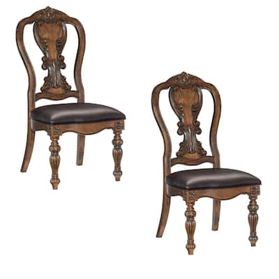 Brown/Brown Faux Leather Upholstered Wood Frame Dining Chair, Set of 2, Sturdy Dining Chair for Dining Rooms - 20.5