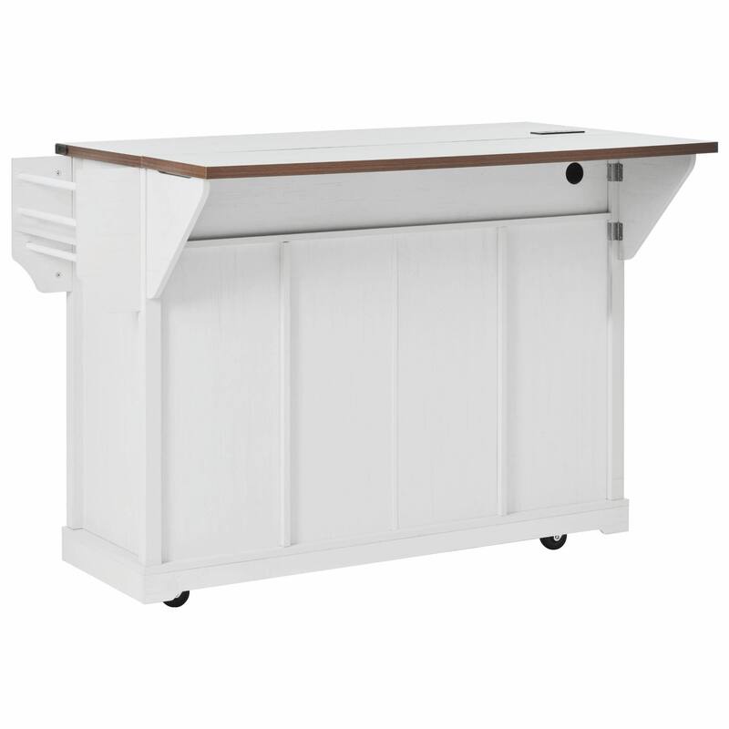 58-inch Farmhouse Kitchen Island with Storage, Sliding Barn Door & Metal Grid Side Door