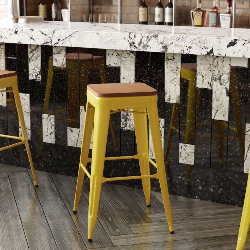 Indoor/Outdoor Backless Bar Stool with Poly Resin Seat