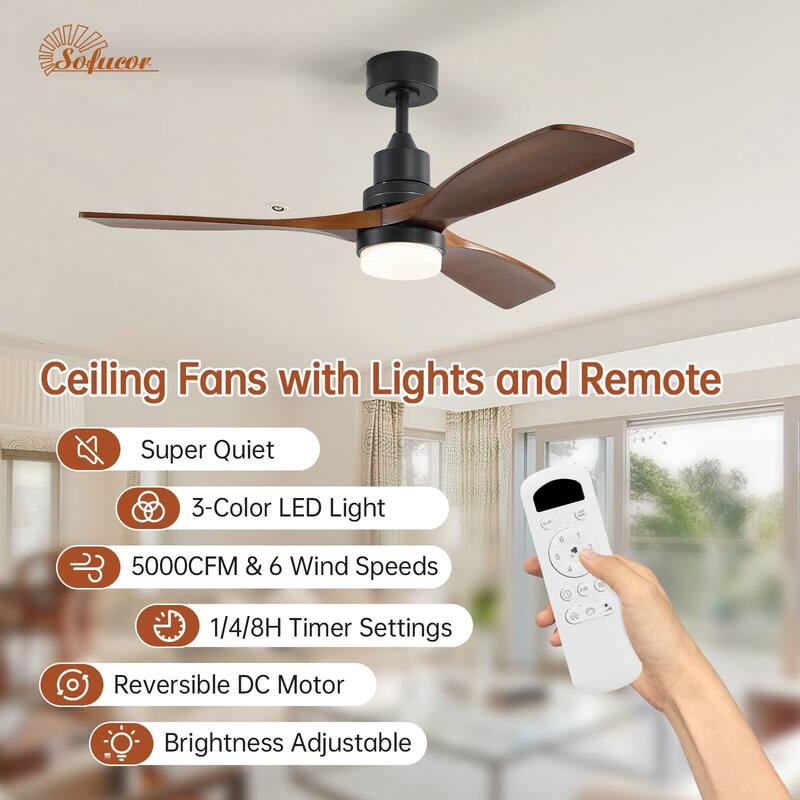 48 Inch Wood Ceiling Fan with Light and Remote/Smart App Control, Dimmable Lights Included