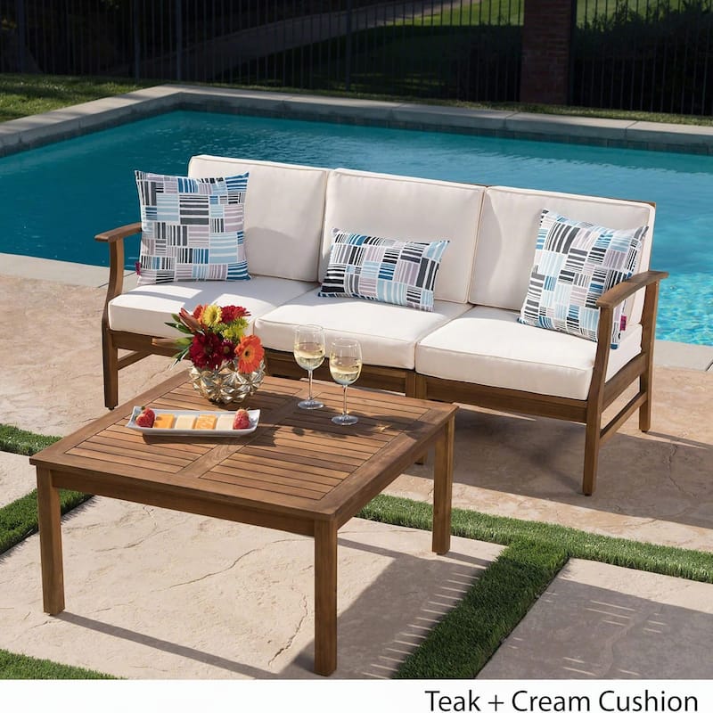 Outdoor 3 SEATER SOFA AND TABLE SET, CREAM