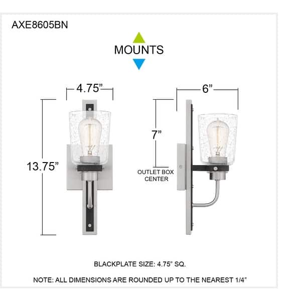 Axel 1-Light Brushed Nickel Wall Sconce with Clear Seeded Glass ...