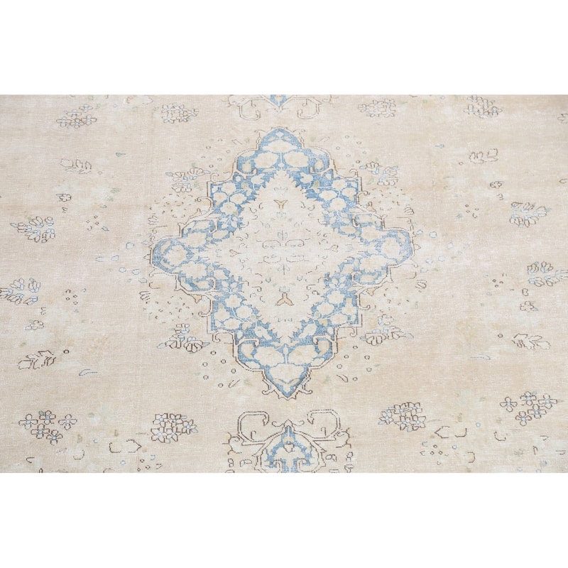 Muted Distressed Kerman Persian Area Rug Handmade Wool Carpet - 9'8" x 13'0"