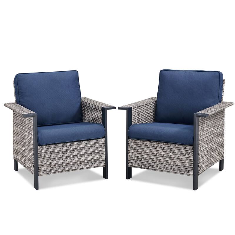 Pocassy Outdoor Wicker 2-Piece Patio Chair with Cushion