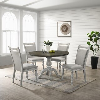 White+Gray 5 Piece Round Dining Table Set with 4 Dining Chairs - Bed ...
