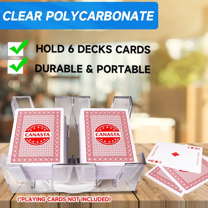GSE™ 6-Deck Revolving Playing Card Tray, Six Deck 360° Rotating Card Holder/Rack for Canasta, UNO Card Games - White