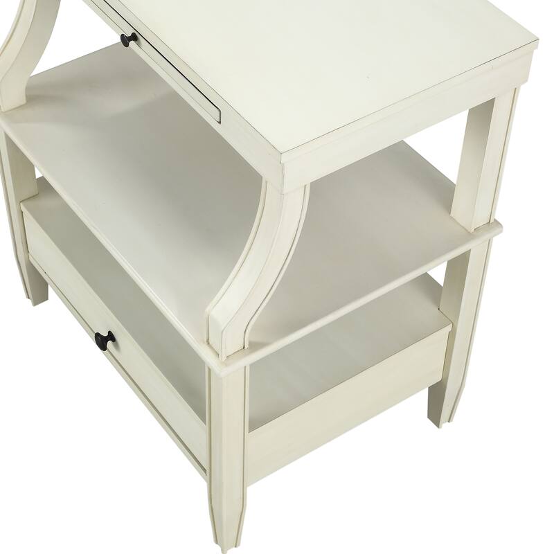 Newland Nightstand, Wooden Side Table with 1 Drawer and 1 Hidden Tray, Accent Side Table with 2-Tier Storage Shelves