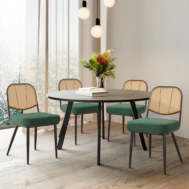 Upholstered Rattan Dining Chairs Set of 2 Side Chair - 33.86"H x 18.9"W x 22.83"D - Set of 4 - Green