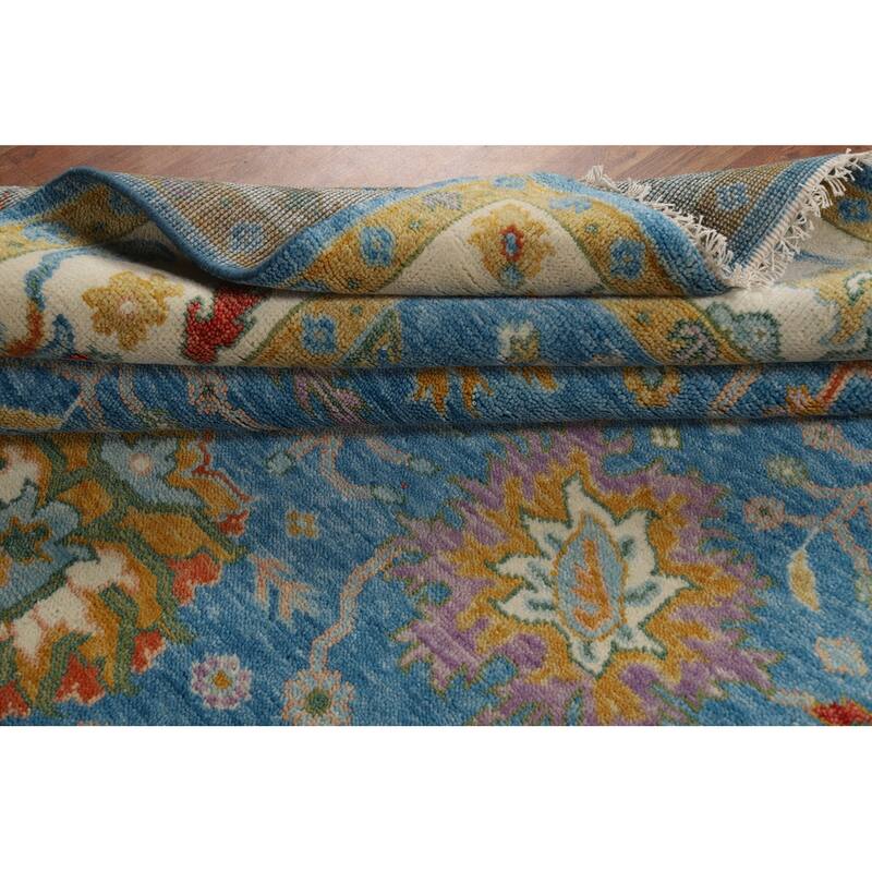 Light Blue Oushak Indian Area Rug Hand-Knotted Wool Carpet - 7'11"x 9'7"