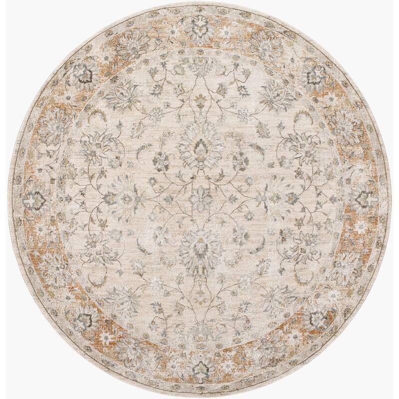 Livabliss Brunswick Traditional Area Rug - 6'7" x 6'7" Round - Cream/Grey
