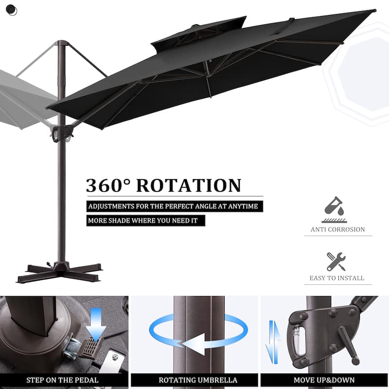Pellebant Outdoor 9x11FT Patio Cantilever Umbrella Dual Top