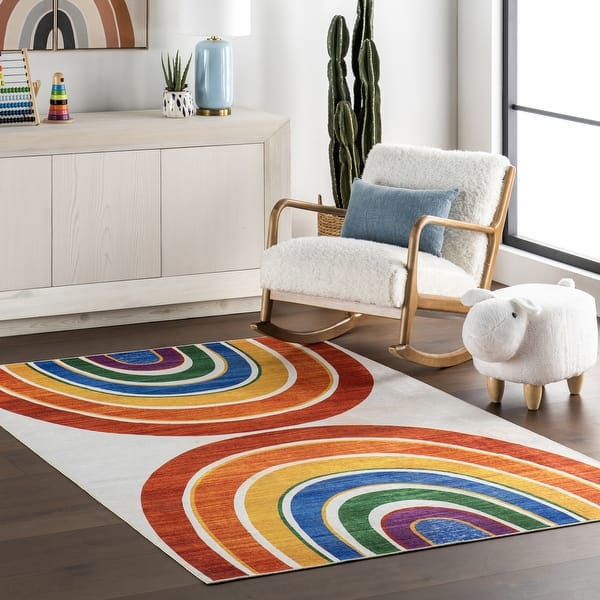 slide 2 of 8, Nuloom SplashGuard Machine Washable Area Rug 3' x 5' - White Multicolor - Rectangle