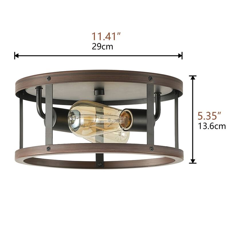 Vintage Black and Brown 2-Light Flush Mount Cylinder Shape Lighting Fixture