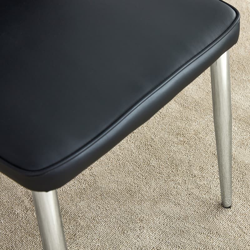 Roomfitters PU Dining Chairs with Silver Metal Legs, Mid-Century Modern Cushioned Set of 4 for Dining Room