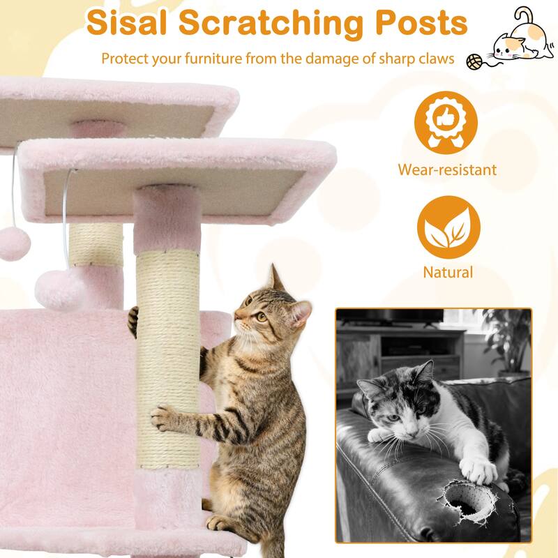 Gymax 57'' Cat Tree for Indoor Cats w/Dual Condos Hammock Sisal