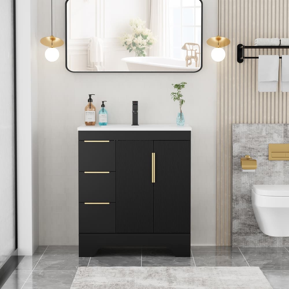 Vertical Stripes Bathroom Vanity Set with Sink Top & Faucet