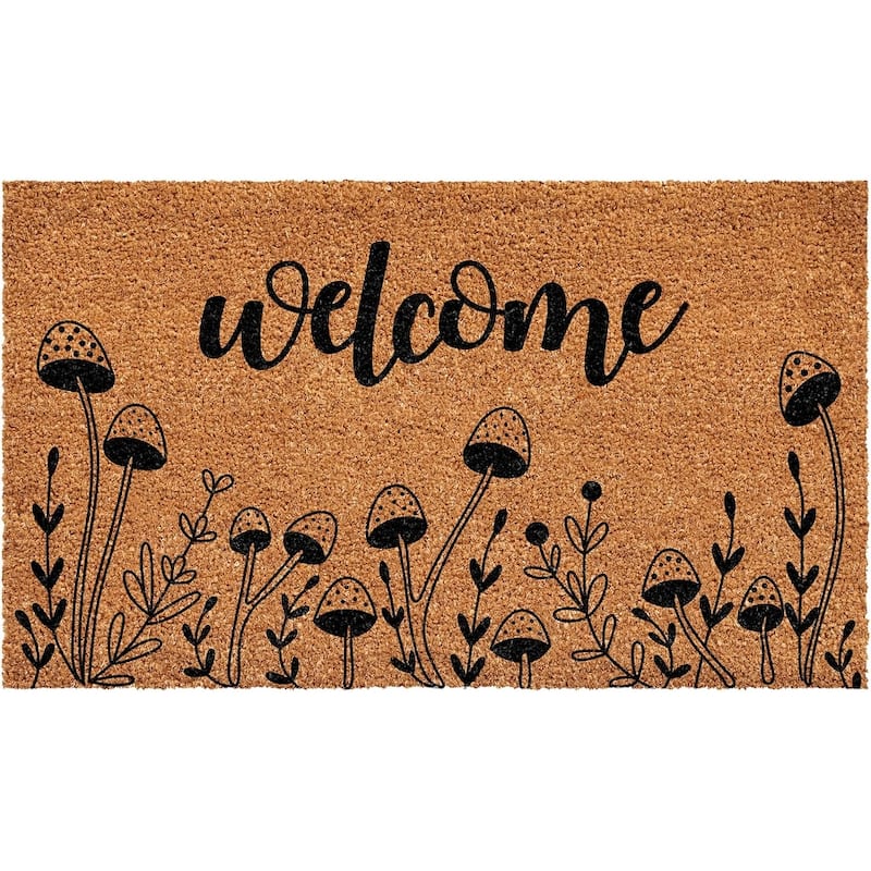 HomeRoots 17" X 29" Brown And Black Mushrooms Welcome Outdoor Coir Door Mat - 17.00' X '29.00