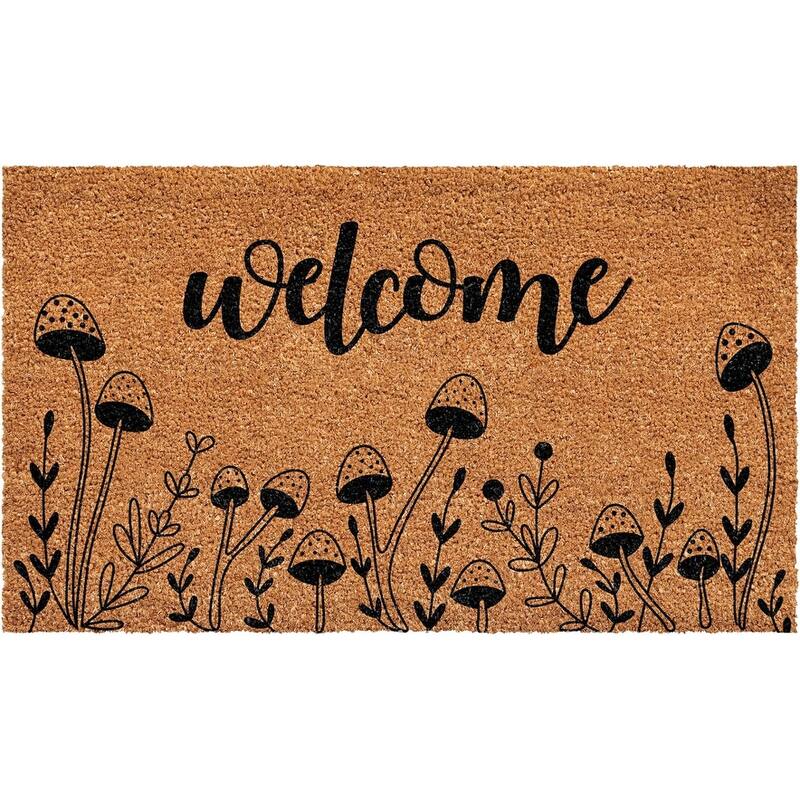 HomeRoots 24" X 36" Brown And Black Mushrooms Welcome Outdoor Coir Door Mat - 24.00' X '36.00