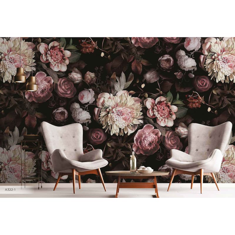 Romantic Noir Floral Luxurious Blooms Wallpaper Mural