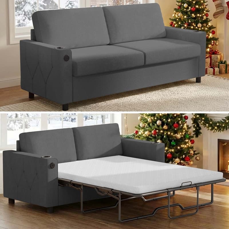 Mixoy Pull Out Sofa Bed,Sleeper Sofa Couch with Memory Foam Mattress,Cup Holder,USB,Pull Out Couch Bed