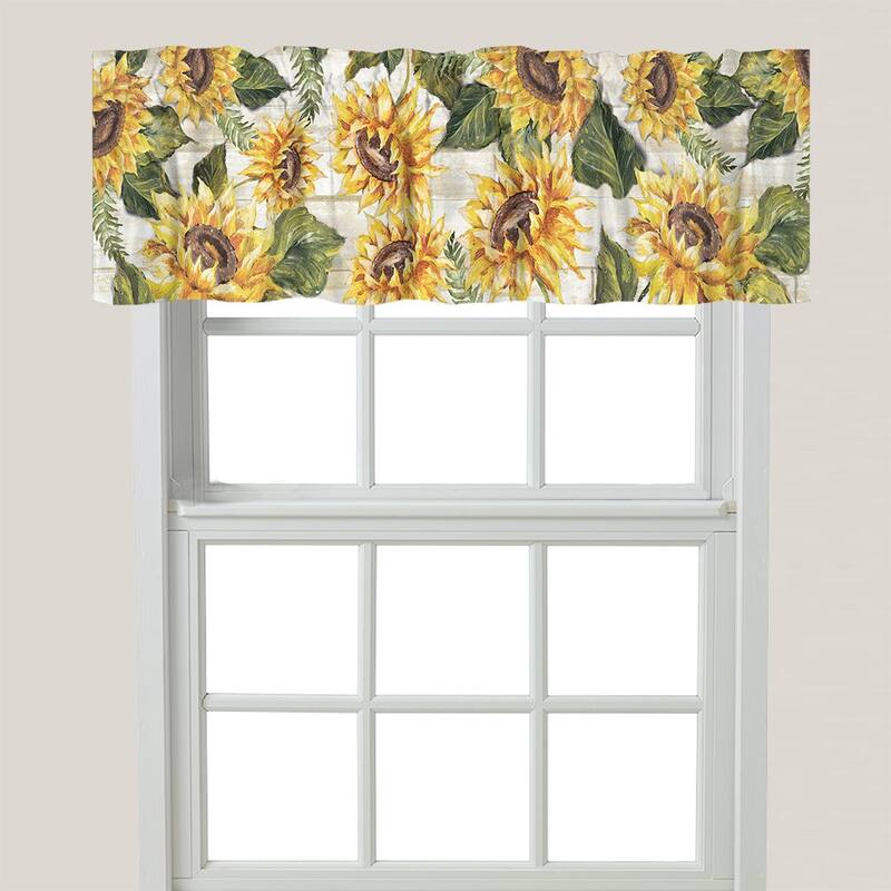 Sunflowers on Shiplap Window Valance - 60" x 18"