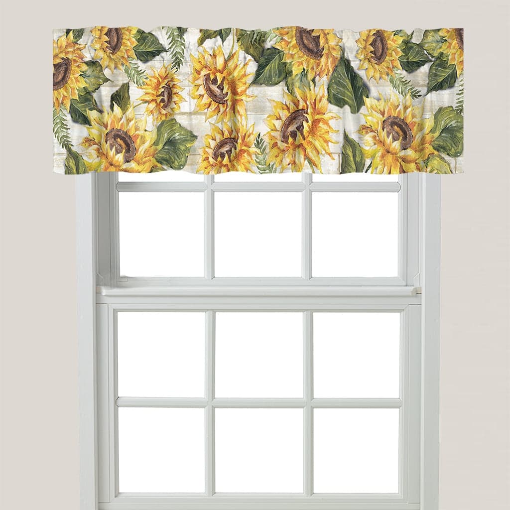 Sunflowers on Shiplap Window Valance - 60" x 18"