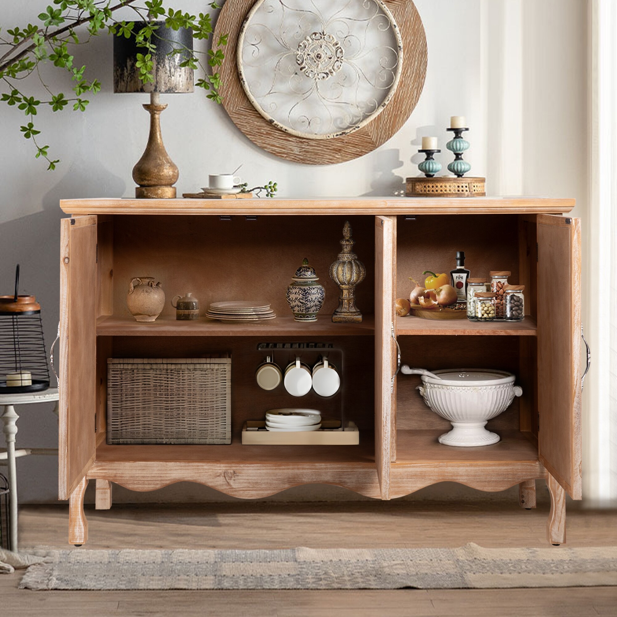 Adika Solid Wood Vintage Vibe Accent Cabinet - On Sale - Bed Bath