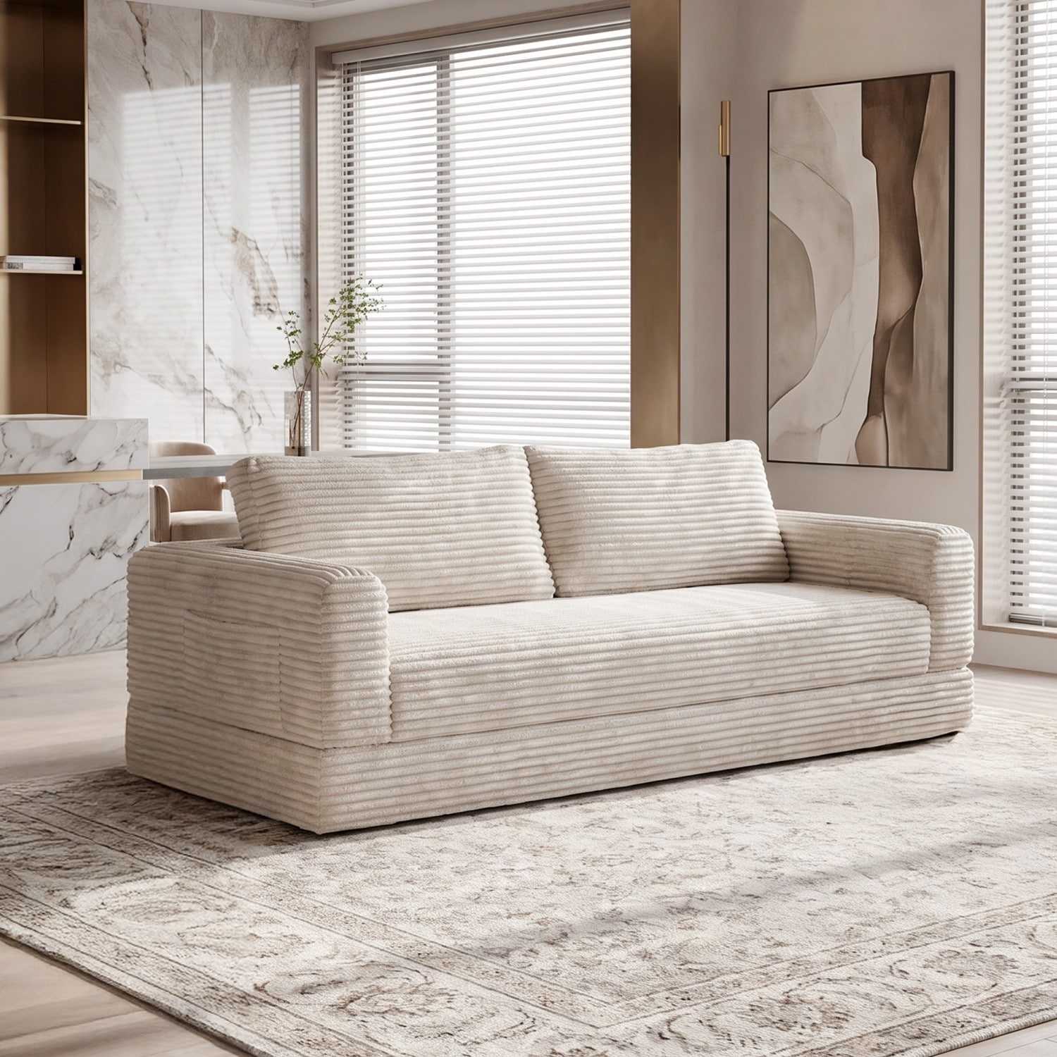 76" Corduroy 2-Seater Convertible Sofa, No Assembly Required