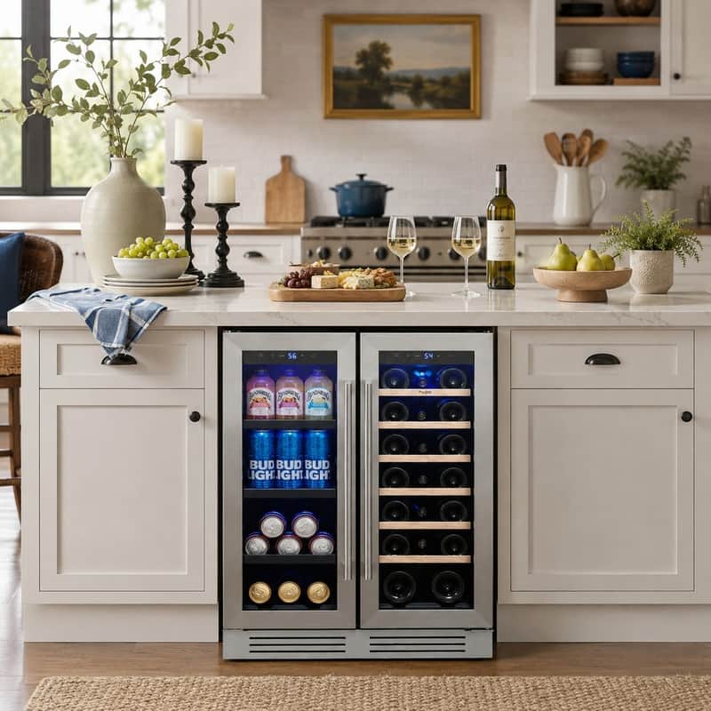 Yeego 24'' 20 Bottle 60 Can Dual-zone Wine Beverage Cooler Refrigerator