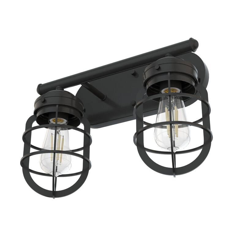 Hunter Starklake 2 Light Vanity Wall Light, Modern Industrial, Cage, Rustic, Modern Farmhouse