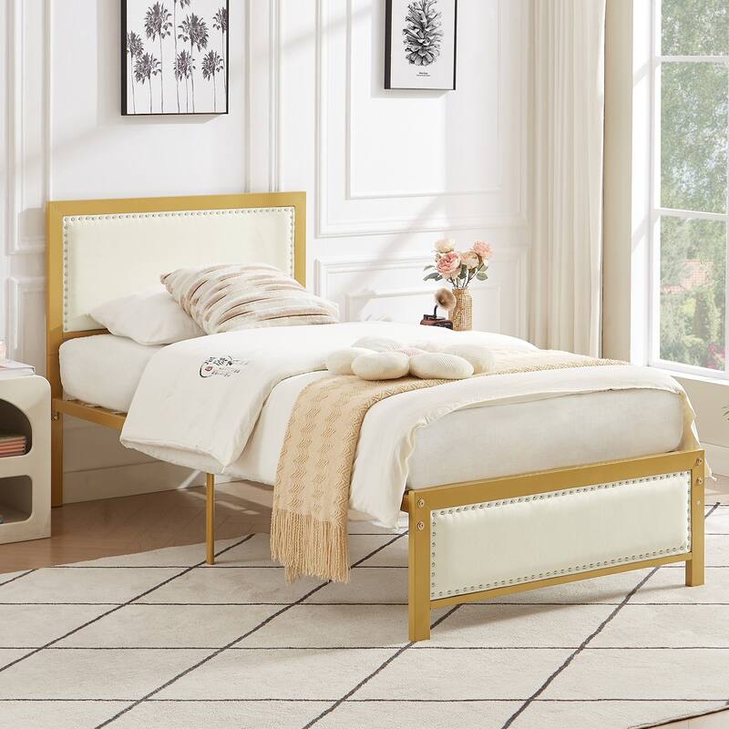 VECELO Upholstered Kids Bed with Headboard,Twin Size Bed Set of 2