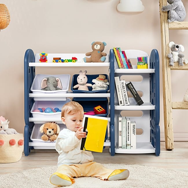Kids Toy Storage Organizer with Bins and Multi-Layer Shelf for Bedroom Playroom - 44" x 14" x 36"(L x W x H)