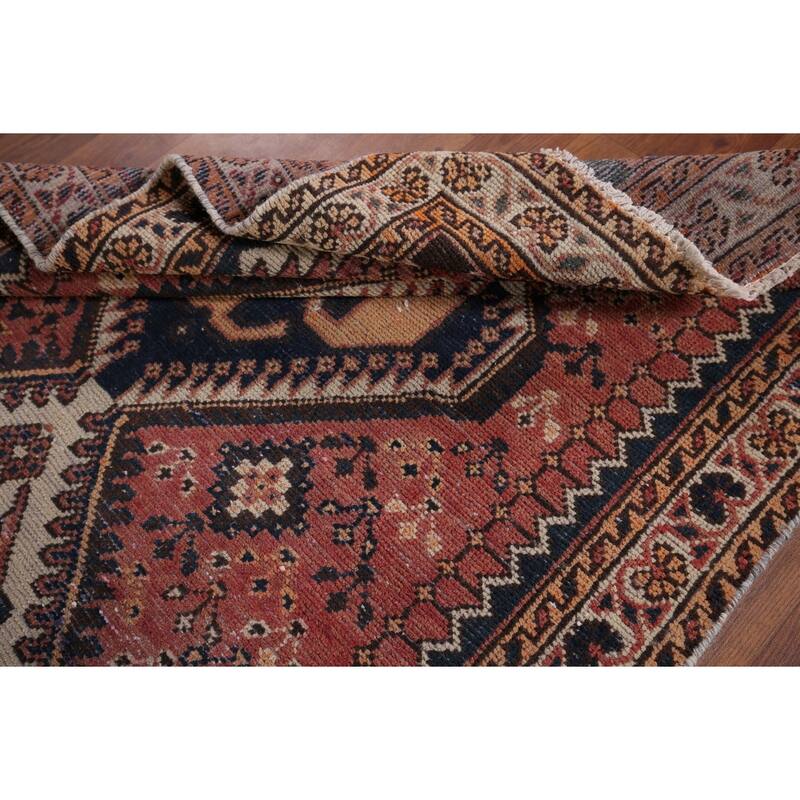 Distressed Bakhtiari Vintage Persian Runner Rug Handmade Wool Carpet - 3'7" x 9'9"