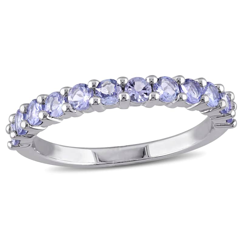 Miadora Sterling Silver Amethyst Anniversary Semi-Eternity Ring