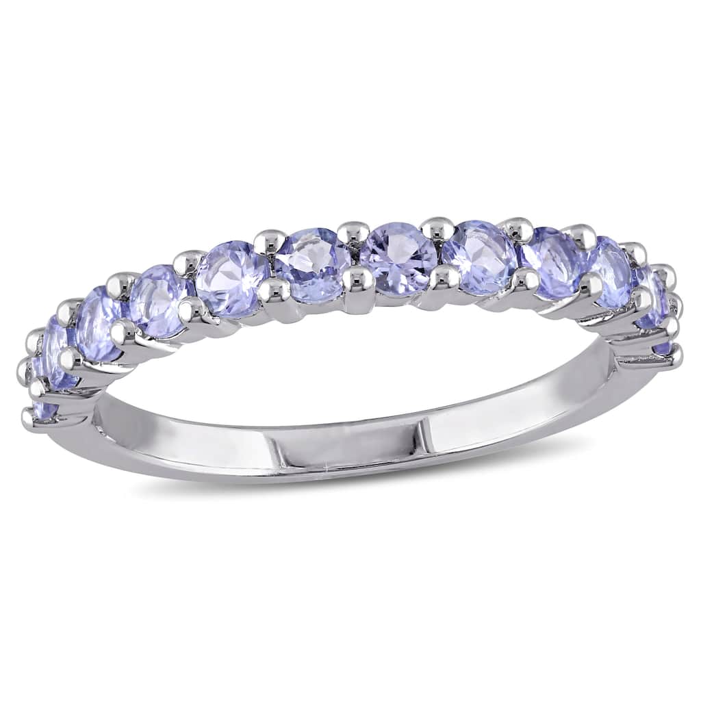 Miadora Sterling Silver Amethyst Anniversary Semi-Eternity Ring