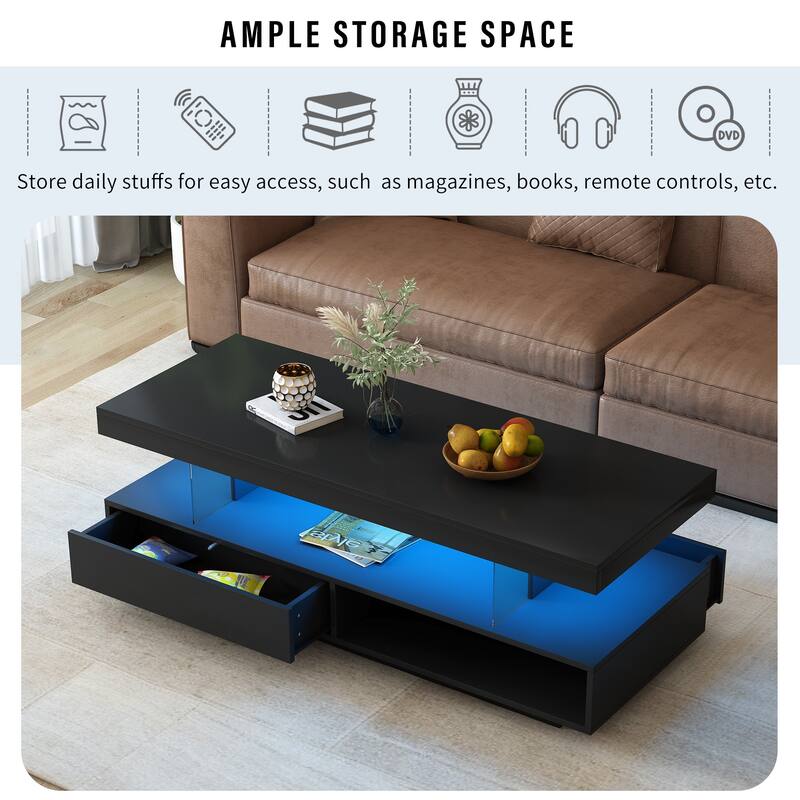 Modern LED Coffee Table with Storage Drawers for Living Room