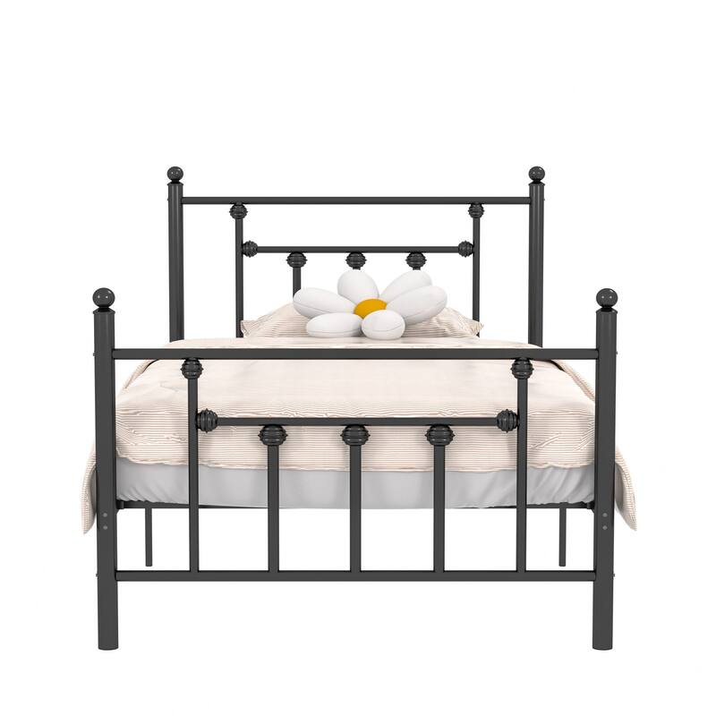 14 Inch Metal Victorian Platform Bed Frame with Headboard and Footboard, Heavy Duty Mattress Foundation with Steel Slats Support