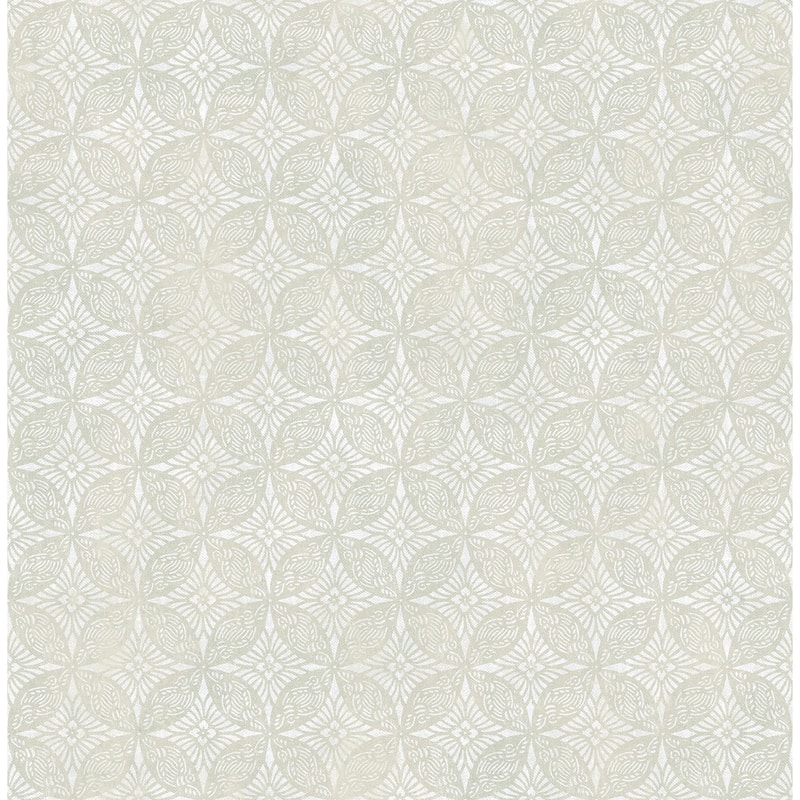 Seabrook Designs Woodcroft Tile Medallion Unpasted Wallpaper - 20.5 in. W x 33 ft. L - Metallic Cream