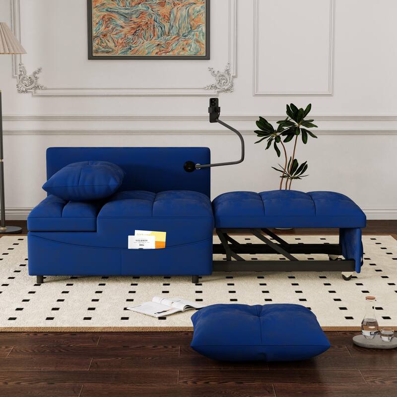 27.56" Velvet 2-Seater Sleeper Chair with USB & Storage
