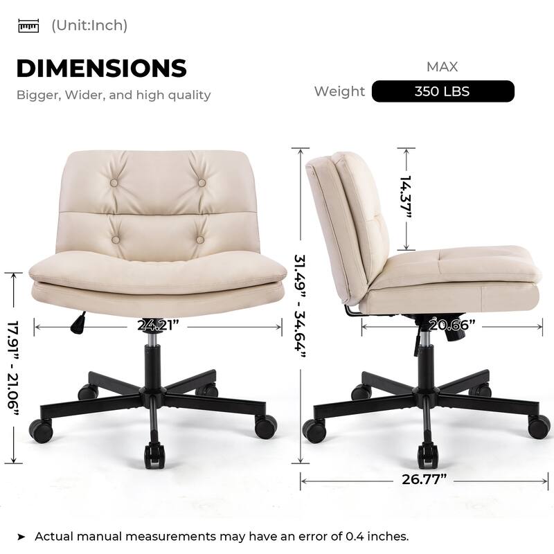 Large Size Swivel Home Office Desk Chair Armless Office Room Chair - Beige