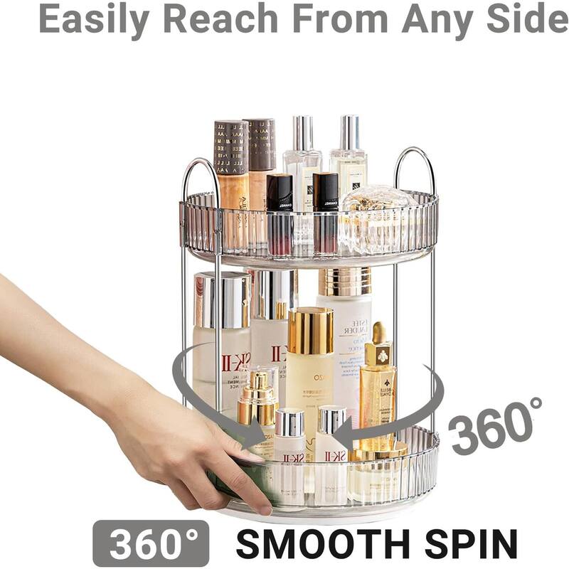 360 Rotating Makeup Organizer for Vanity,2 Tier Large Capacity Cosmetics Skincare Organizers - 9"D x 9"W x 18"H