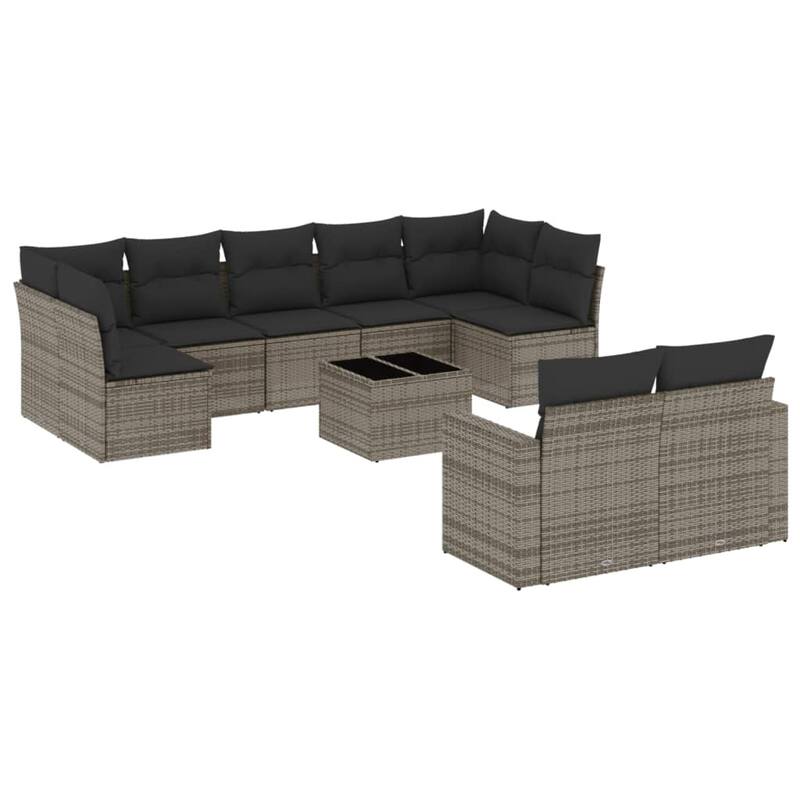 vidaXL Garden Sofa Set Grey PE Rattan, Powder-coated Steel, Tempered Glass - 21.7 x 21.7 x 14.6