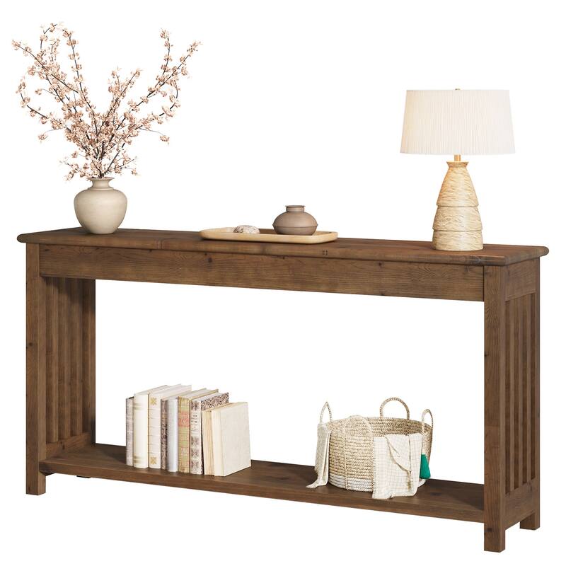 63-Inch Solid Wood Console Table, Farmhouse Entryway Table
