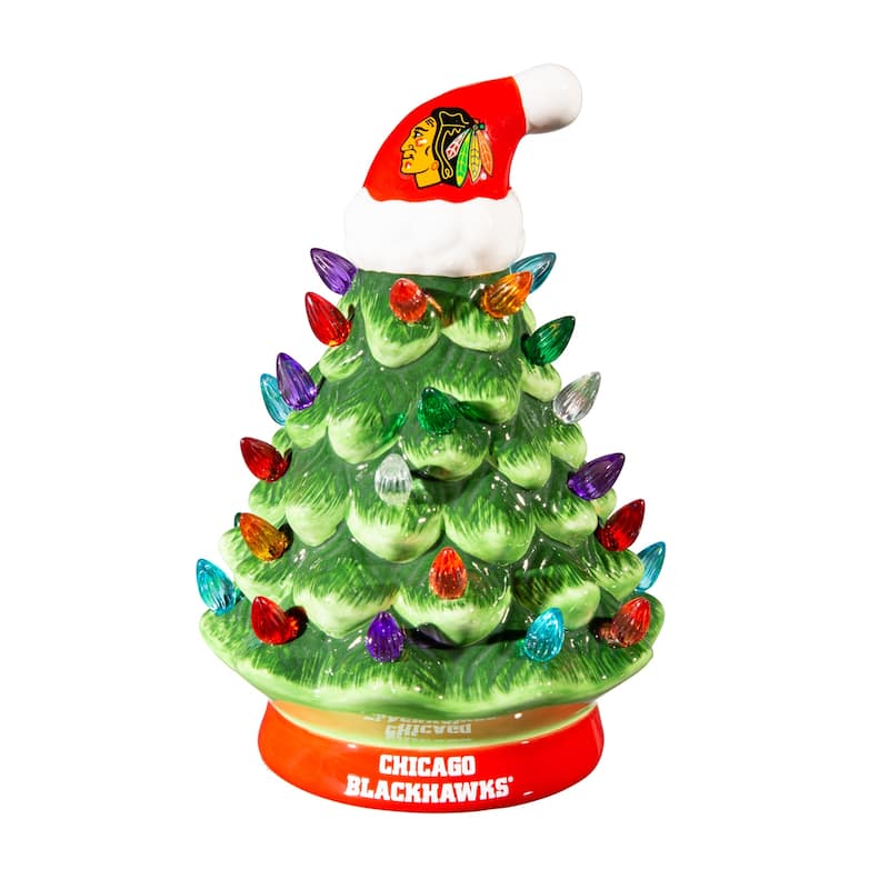 8" LED Ceramic Tabletop Christmas Tree, Chicago Blackhawks