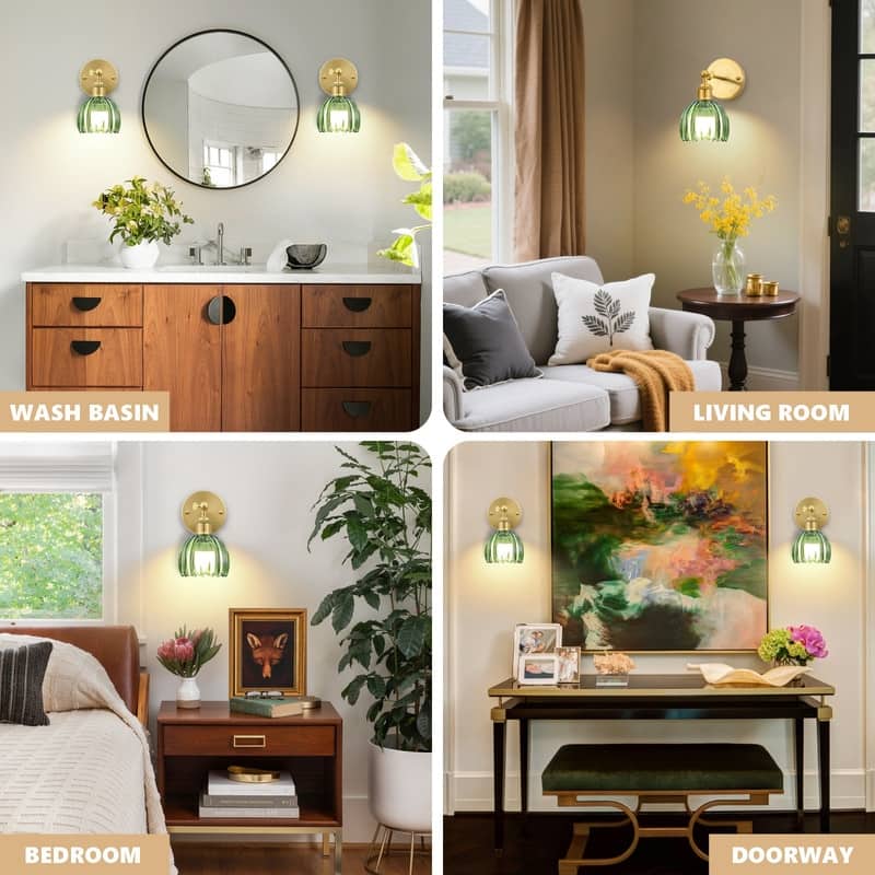 Adjustable Vintage Wall Sconce with Amber Tulip Glass Brass Fixture with Switch Ideal for Bedroom Hallway or Entry