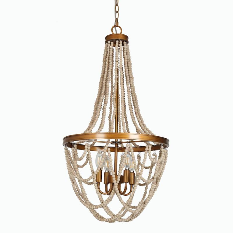 Modern Glam French Country Wood Beaded Chandeliers Ceiling Lights for Bedroom Living Room, Dining Room - D 17.7'' x H 95.2''