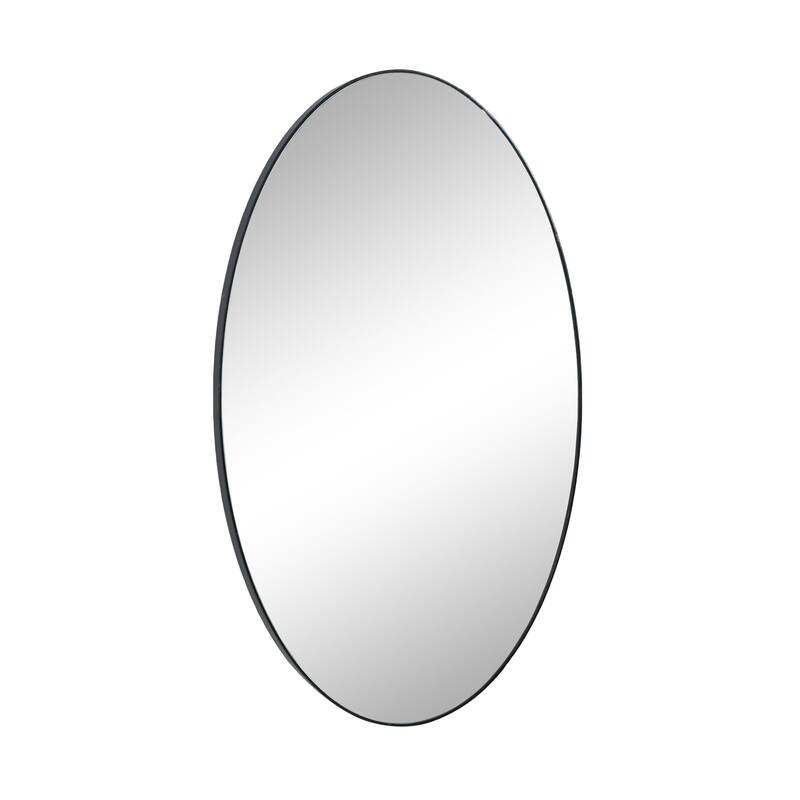 Wooden Oval Wall Mirror with Thin Frame - Black - Roche River Decor